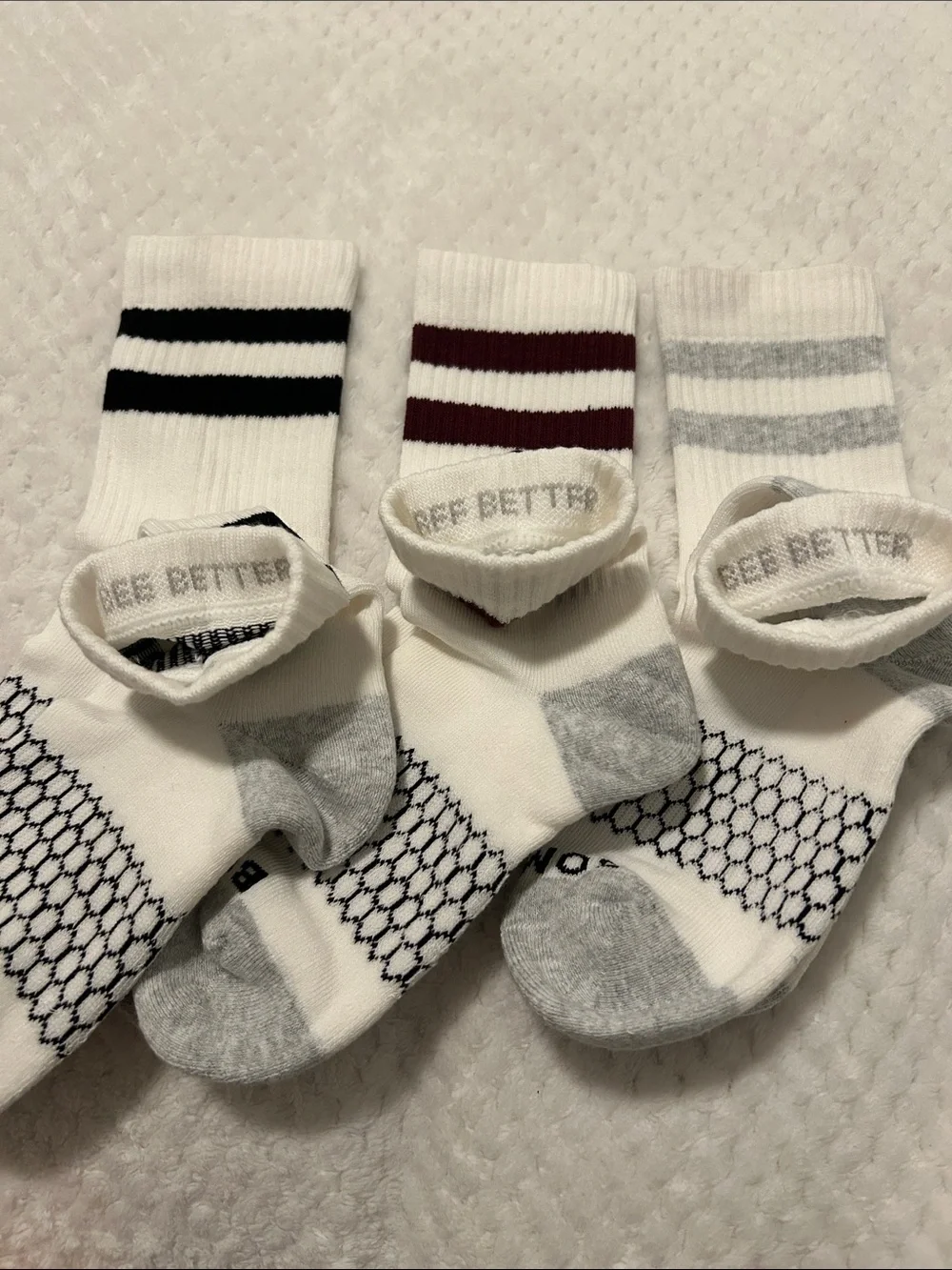 NWOT Bombas Vintage Stripes Half Calf Socks - Black, Gray & Maroon Stripes-Small